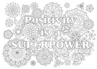 Vector coloring book for adults with inspirational quote and mandala flowers in the zentangle style with editable line - 353834899