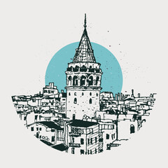 Obraz premium Drawing sketch illustration of Galata Tower