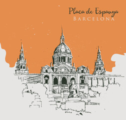 Obraz premium Drawing sketch illustration of Placa de Espanya, Barcelona