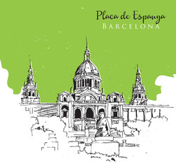 Drawing sketch illustration of Placa de Espanya, Barcelona