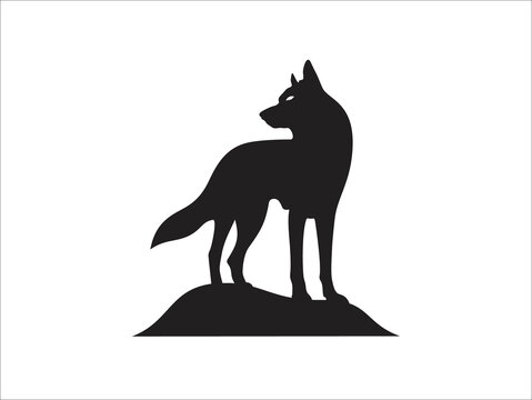 Black silhouette of a wolf. Vector illustration isolated on white, logo icon side view.