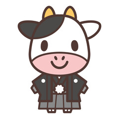 着物の牛の男の子01-Kimono cow character vector illustration
