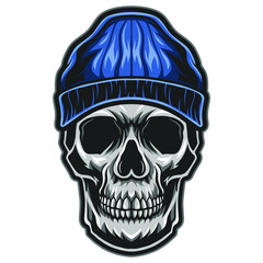 Skull head wear skullcap hat vector illustration isolated on white background