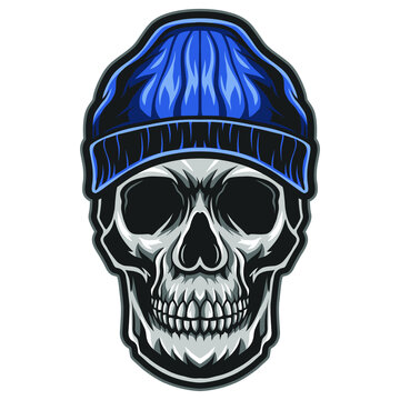 Skull head wear skullcap hat vector illustration isolated on white background