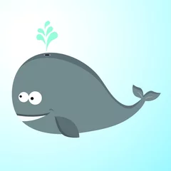 Rolgordijnen Whale. Happy baby whale spraying water. © graphic-line