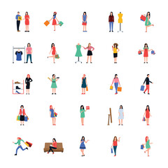
Shopping People Flat Icons Pack 
