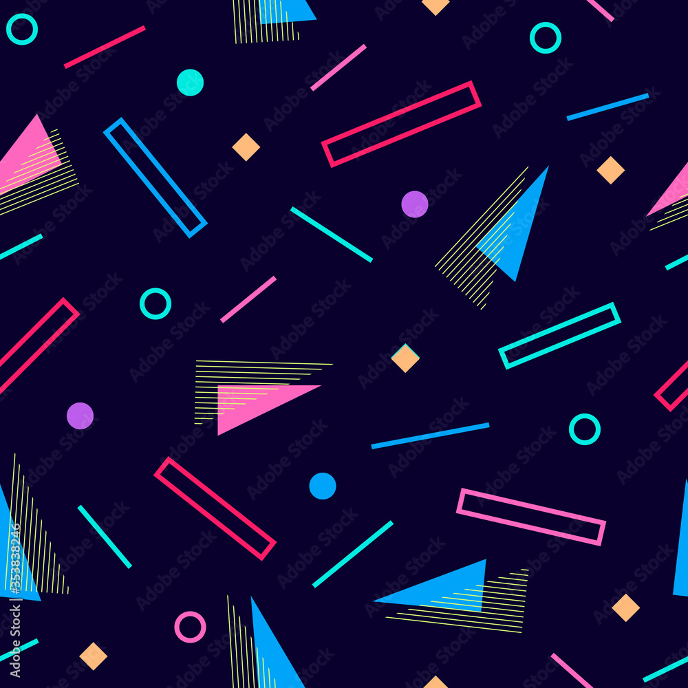 Poster geometric memphis trendy background seamless pattern. abstract modern pattern blue rectangle yellow 