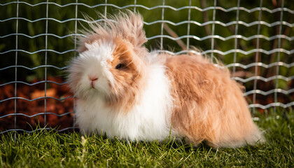 Bunny portrait of a cute Teddy dwarf rabbit, the smallest breed of rabbits. This adult pet bunny weights less than 1 kilogram.