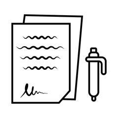 Pen signing a contract line art icon