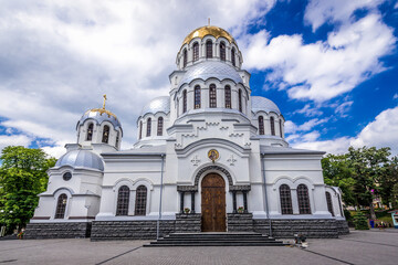 Fototapeta premium Saint Alexander Nevsky cathedral in Kamianets Podilskyi city in Khmelnytskyi Oblast, Ukraine