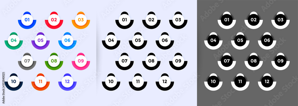 Wall mural number bullet points set from one to twelve