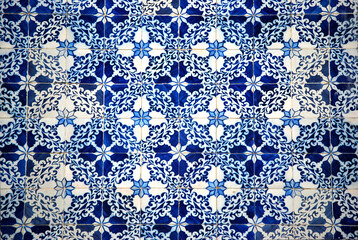 Painel de azulejos azuis e brancos, Lisboa, Portugal