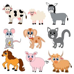 Fototapeta premium Farm animals set , cartoon vector illustration