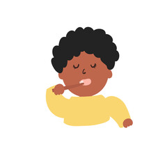 Cute African-American Little Boy brushing his teeth , kid caring for teeth. vector Illustration on a white background.
