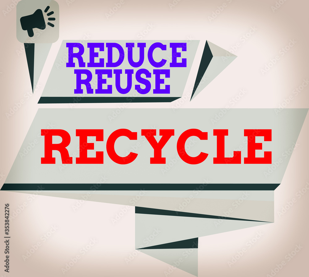 Poster handwriting text reduce reuse recycle. conceptual photo environmentallyresponsible consumer behavior