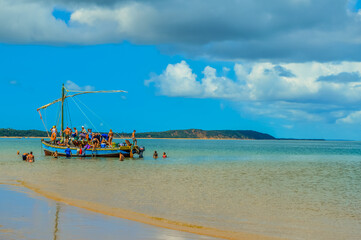 Pristine and Turquoise blue green beach under blue sky Portuguese Island in Maputo Mozambique