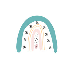 Art rainbow color brush stroke. Baby design for birthday invitation or baby shower, poster, clothing, nursery wall art and postcard.Kids room poster baby girl with rainbows and soft colors pastels