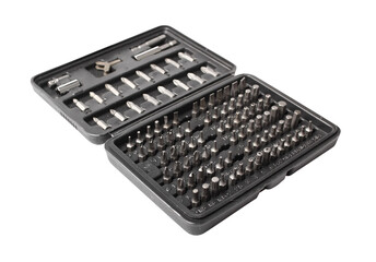 Screwdriver Bit Set in carry case. Isolated with clipping path.