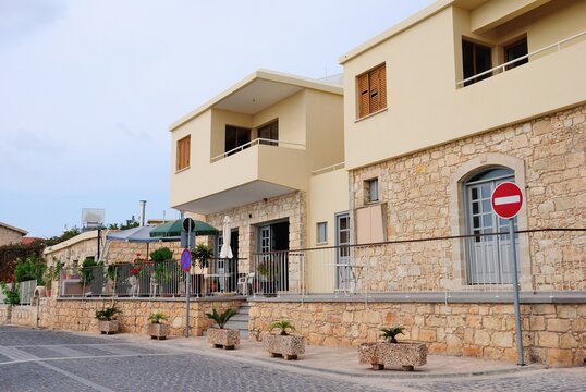 View of an empty street in Inia (Ineia) village in the Paphos District of Cyprus