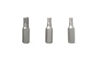 Hex screwdriver bits. Isolated on a white background.