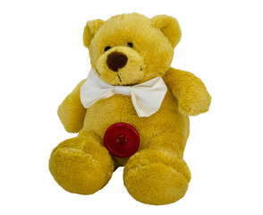 Stuffed toy, teddy bear with a bow isolated on a white background. Item for greeting card, scene creator, other design