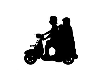 Fototapeta premium Silhouette biker with his motorbike on white background