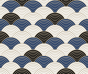 Black and blue seigaiha luxurious japanese wave pattern.