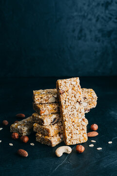 Delicious bars of cereals, nuts and berries. Healthy snack