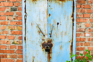 Metal door texture. Grunge iron gate background. Safety architecture pattern. Steel vintage style...