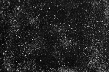 Dust scratches background. Grain texture layout. White dirt on black rough empty space surface.