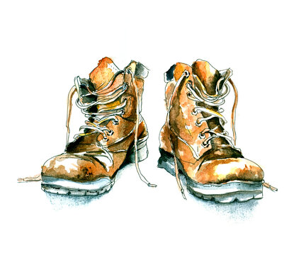 Sketch of shoes / Hand-drawn Watercolor and ink illustration  isolated on white background