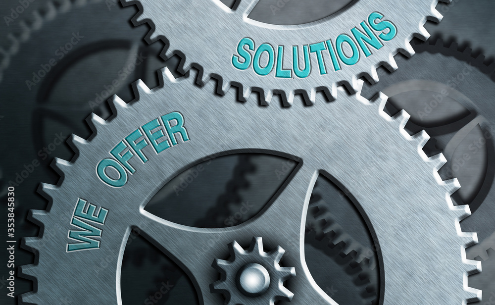 Aufkleber text sign showing we offer solutions. business photo text way to solve problem or deal with difficul