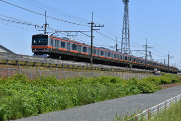 Fototapeta na wymiar 電車、通勤電車、武蔵野線、オレンジライン、E231系