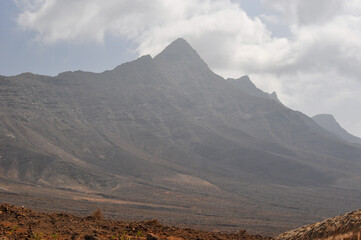 Panoramic view with vulcanic mountains in Fuerteventura, Spain