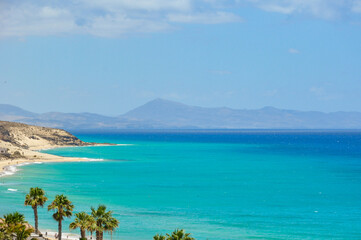Obraz premium Landscape with sea and mountain in Fuerteventura, Canary islands (Spain)