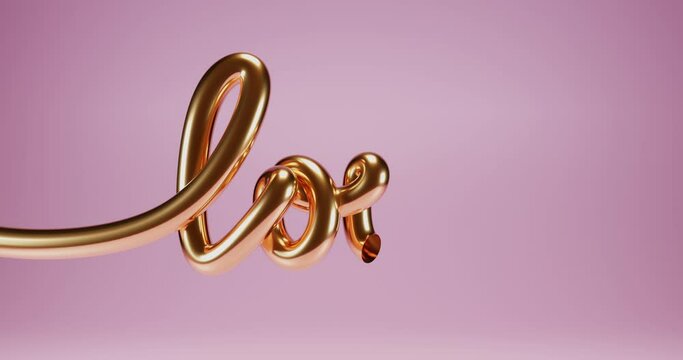 3d Love gold hand drawn brush calligraphy. in pink background