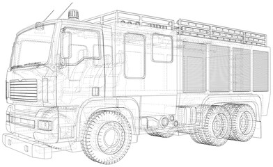 Fire Engine vector. Fire truck. Wire-frame. The layers of visible and invisible lines are separated. EPS10 format.