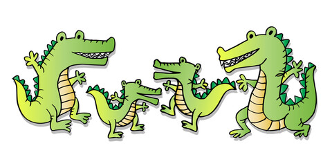 Cute cartoon family of crocodile 