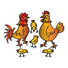 Cute cartoon chicken family isolated on white background