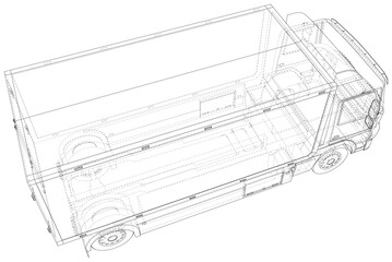 Commercial van truck illustration vector. Wire-frame line isolated. Vector rendering of 3d.