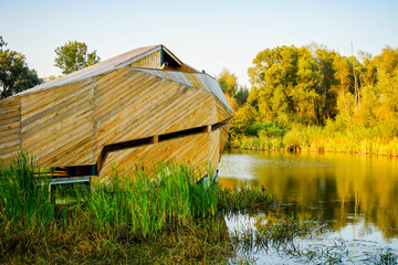 Beaver observatory hidden in the forest near pond in polish mountains - Stary Sacz