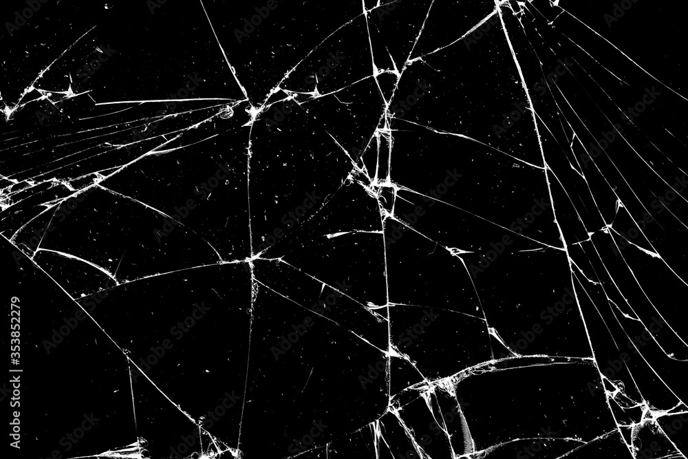 Poster glass in cracks on a black background. template for design