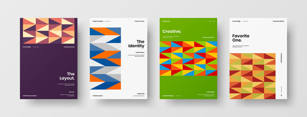 Obraz premium Company identity brochure template collection. Business presentation vector A4 vertical orientation front page mock up set. Corporate report cover abstract geometric illustration design layout bundle.
