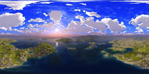 archipelago, sea bay, HDRI, environment map , Round panorama, spherical panorama, equidistant projection, 360 high resolution panorama 