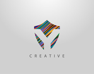 Shield Y Letter Logo. Modern Abstract Geometric Design, made of various colorful strips shapes