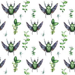 Seamless natural pattern, bugs, insects, insects a white background. Hand drawing. Design for textiles, wallpapers, printed products. Vector illustration