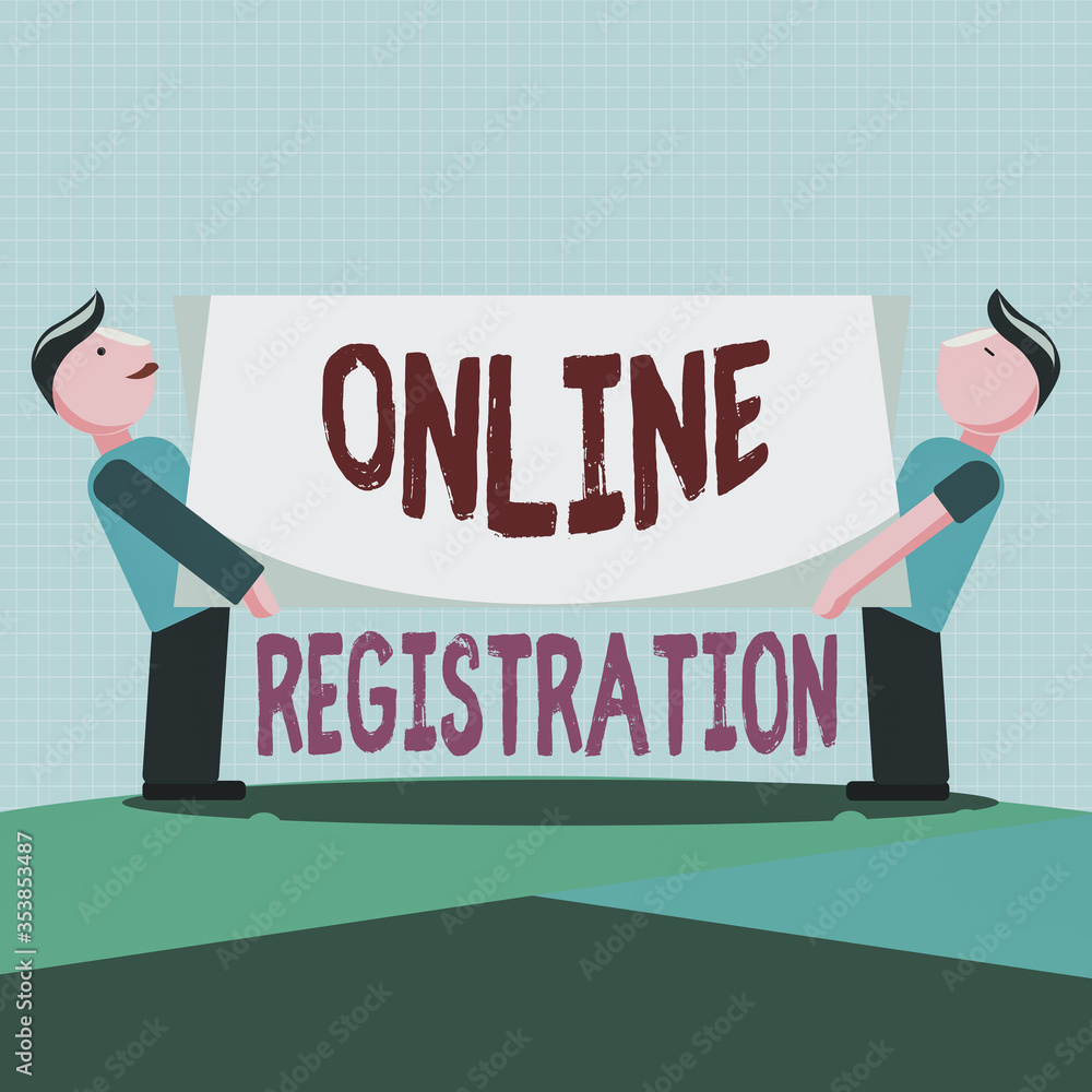 Poster writing note showing online registration. business concept for system for subscribing or registering