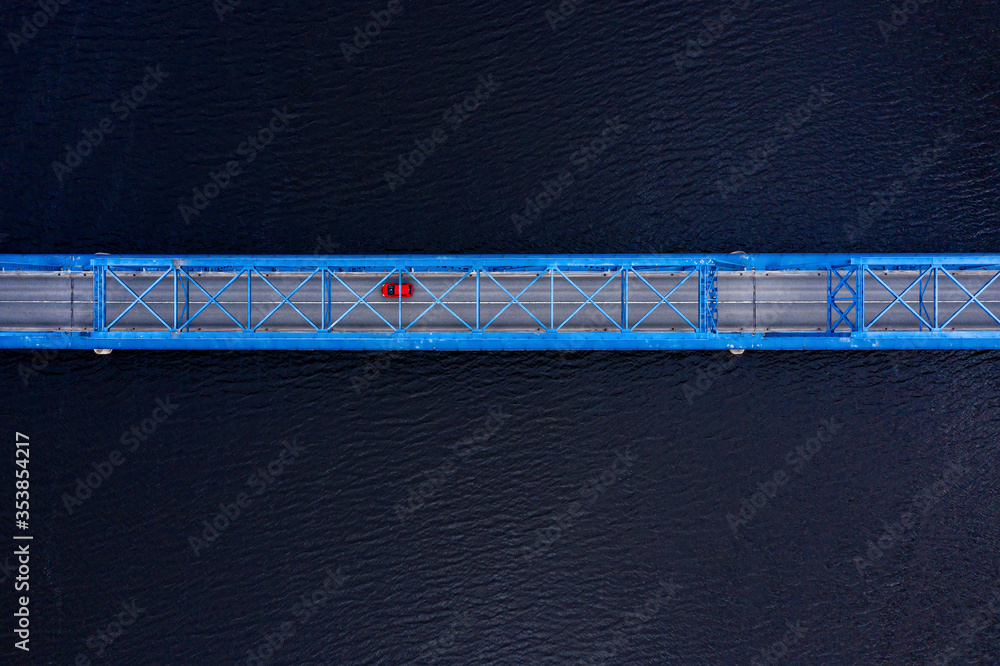 Wall mural aerial view to the bridge over the river lielupe near kalnciems, latvia