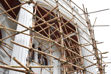 Asian bamboo scaffolding construction site	
