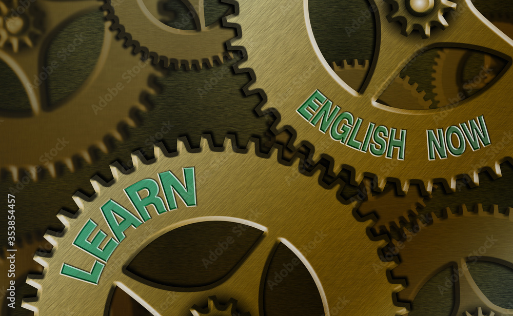 Poster writing note showing learn english now. business concept for gain or acquire knowledge and skill of 